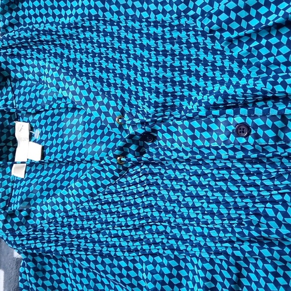 Michael Michael Kors Blue Chevron Pleated V Neckline Sheer Blouse Size Small - Picture 5 of 6